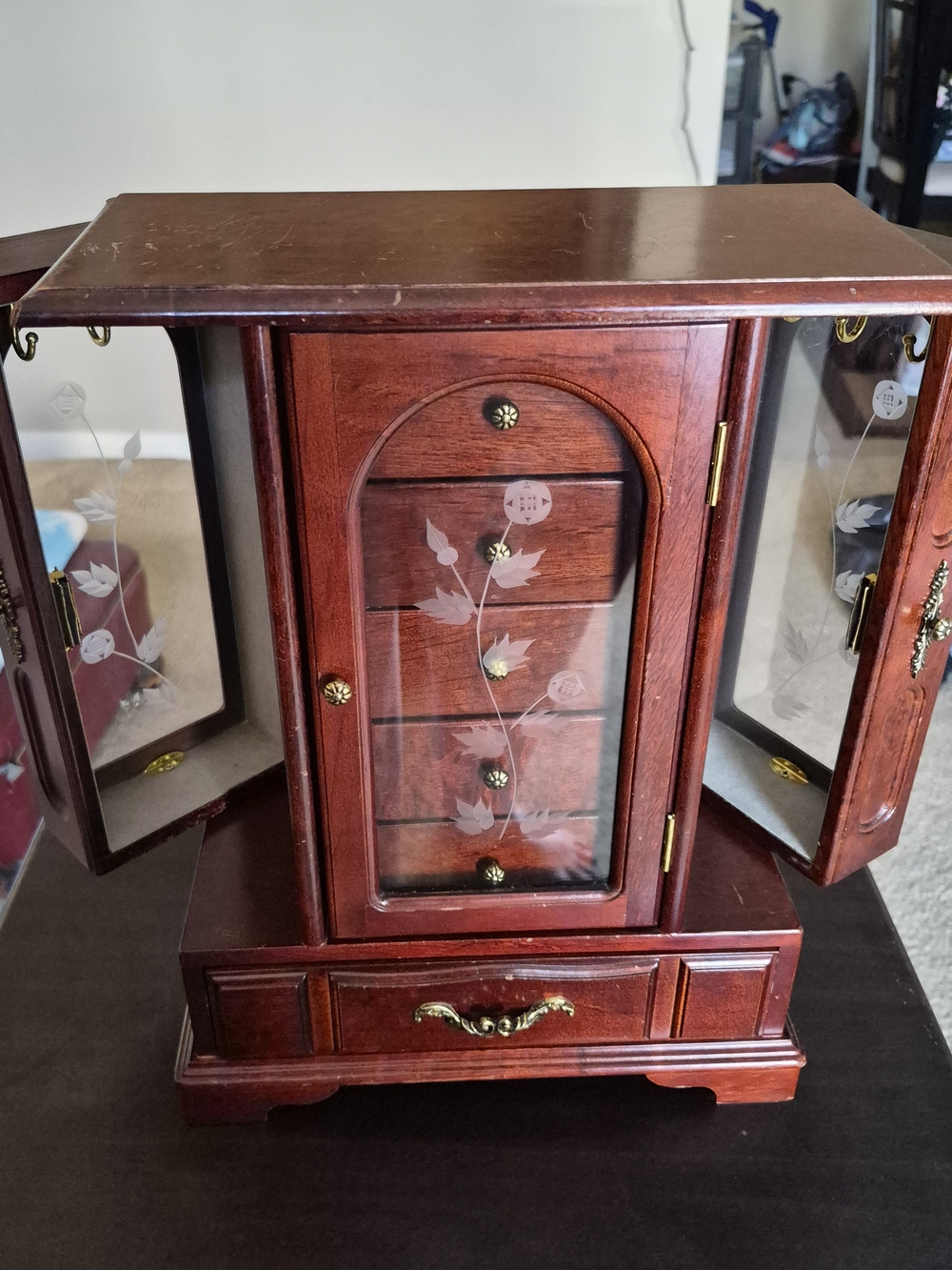 Classic Wooden Jewelry Box Cabinet in Dark Cherry - Picture 14 of 14